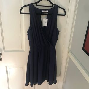 NWT Lush Wrap-Front Dress in Navy